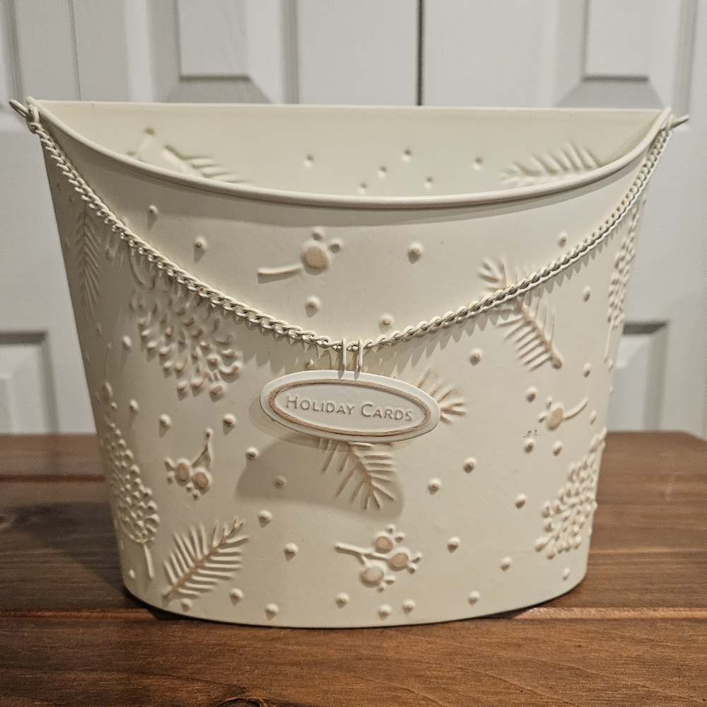 HALLMARK Farmhouse Tin Bucket Card Holder Plant Stand Winter Motif Decor